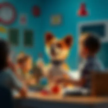 Illustration showing a dog teaching valuable lessons to kids