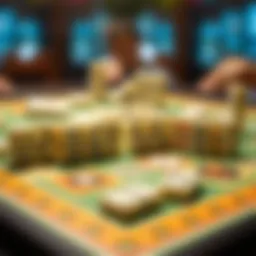 Domino pieces arranged in a strategic layout on a gaming table