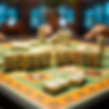 Domino pieces arranged in a strategic layout on a gaming table