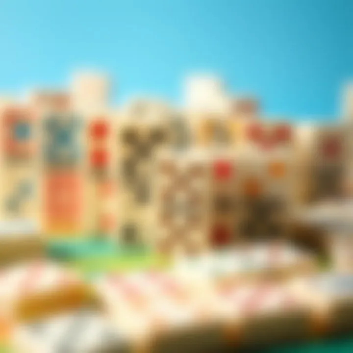 A close-up view of domino pieces displaying various designs and patterns