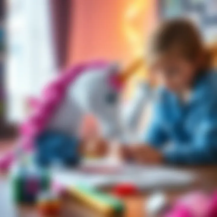 Children Enjoying Unicorn Drawing Children enjoying drawing unicorns