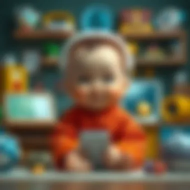 A virtual baby surrounded by educational tools and environments