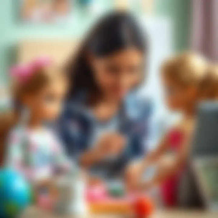 Educational Benefits of Barbie Play A family engaging with Barbie dolls, exploring educational playtime.