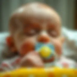 A serene baby peacefully sucking on a pacifier