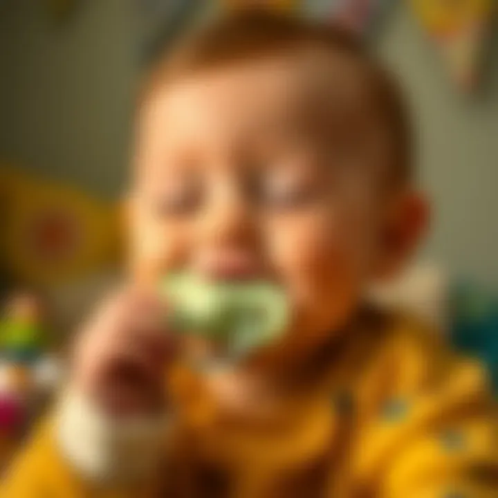 Joyful Moments with a Pacifier A baby smiling while playing with a pacifier