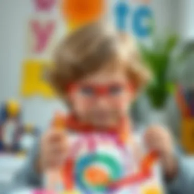 A child showcasing their artwork created with Faber Castell Jumbo crayons