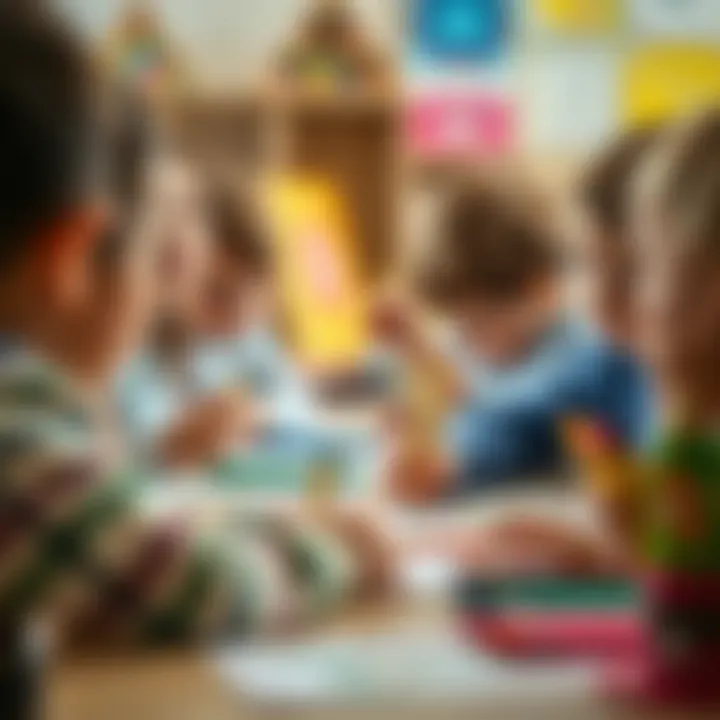 Children drawing with Faber Castell Jumbo triangular crayons in an art class