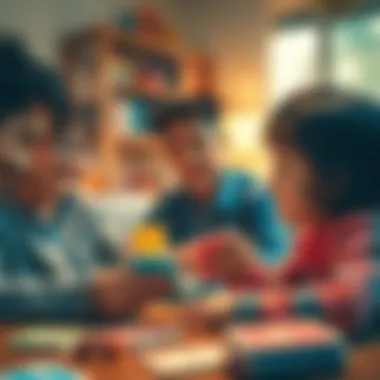 Parents and children exploring educational benefits of musical cards