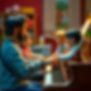 Family discussing piano options