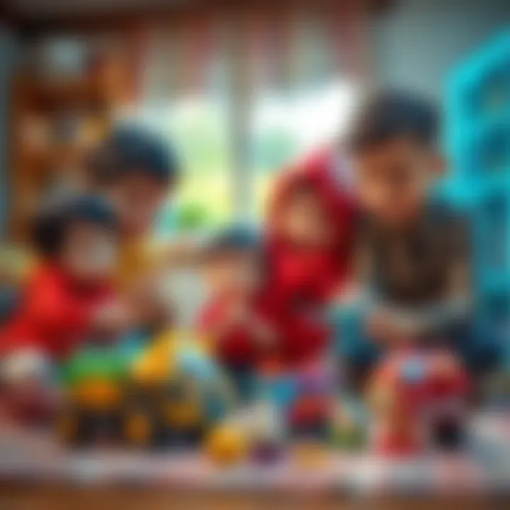 Family interacting with Kral Şakir toys during playtime