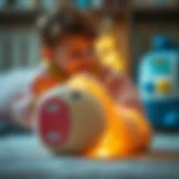 A child playing with a plush character slipper, igniting imagination