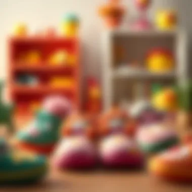 Playful Colorfulness Colorful character slippers arranged in a playful setting