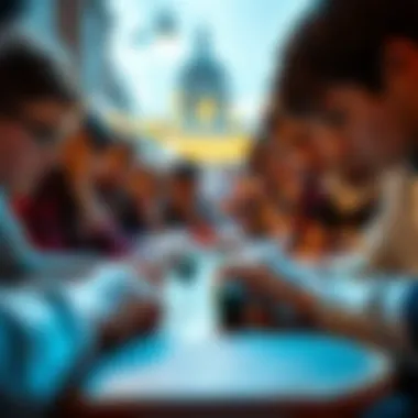 Engagement in Fingerboarding Community A group of enthusiasts engaged in a fingerboarding session, highlighting community interaction.