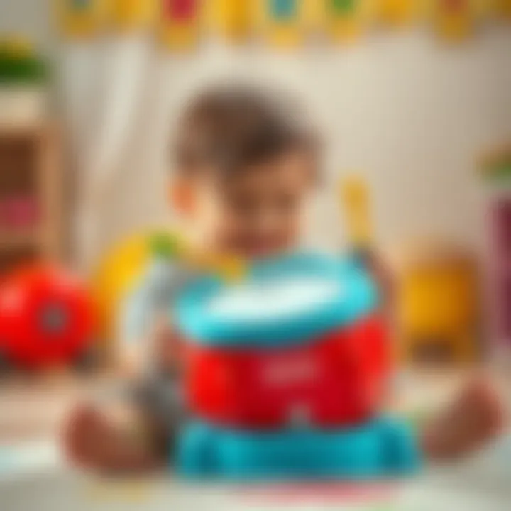Joyful Engagement with Fisher Price Drum Child engaging with Fisher Price drum, showcasing the joy of music play