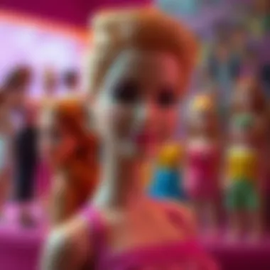 Barbie's Influence on Gender Norms An artistic depiction of Barbie dolls influencing societal gender norms.