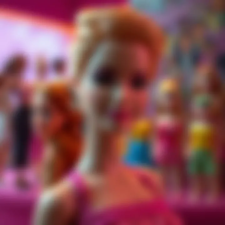Barbie's Influence on Gender Norms An artistic depiction of Barbie dolls influencing societal gender norms.