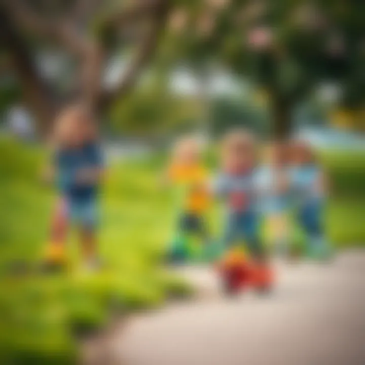 Social Fun and Outdoor Activity Group of children enjoying their scooters in a park