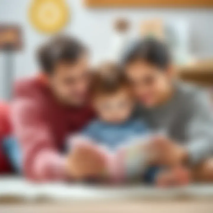 Bonding Over a Crinkly Book Parents reading a crinkly book to their child