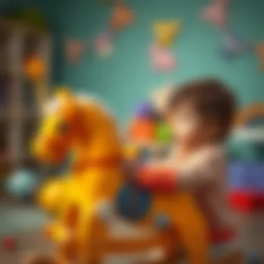 Child engaging in imaginative play with a rocking horse