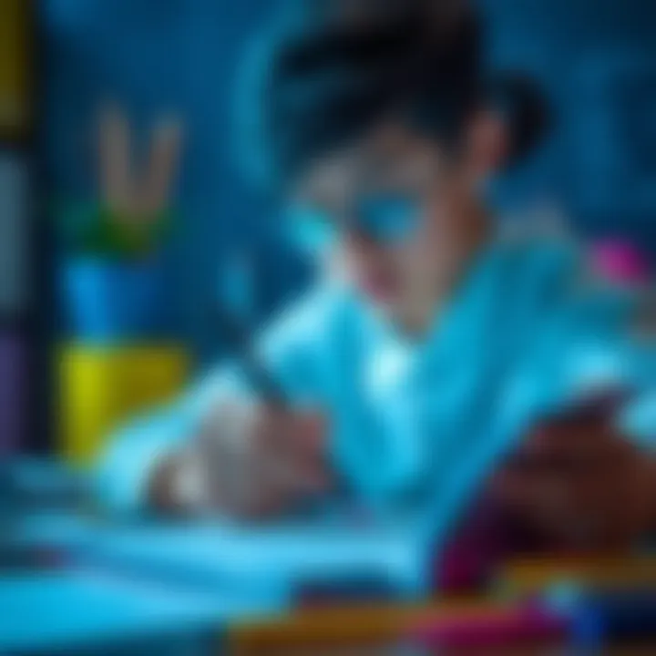 A student studying with felt tip pens, highlighting important notes in a textbook