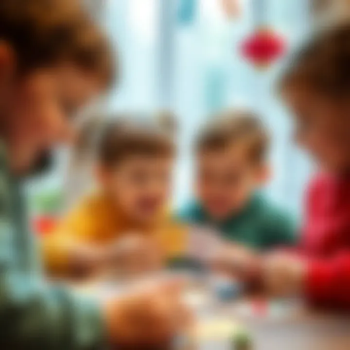 Children joyfully playing with musical cards