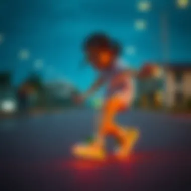 A girl happily playing in her glowing sneakers