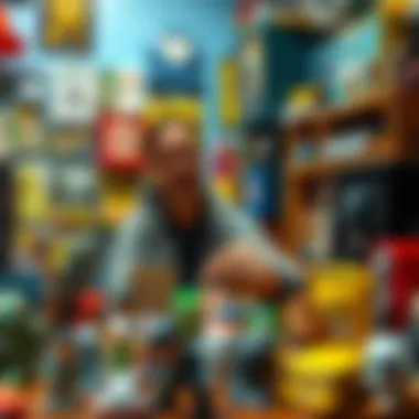 An individual carefully arranging and displaying their collection in a creative way