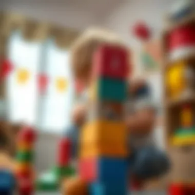 Close-up of a child stacking tower blocks