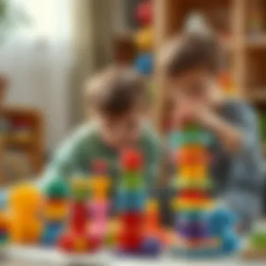 Children playing with stackable tower toys