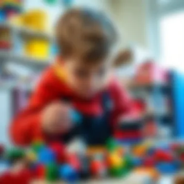 A child immersed in building with LEGO blocks