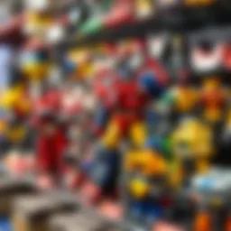 A stunning assembly of Lego Transformers on a display shelf