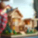 A beautifully crafted wooden model house showcasing intricate design elements.