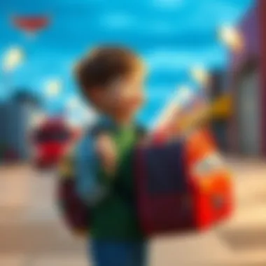 Child happily carrying a McQueen lunch bag to school