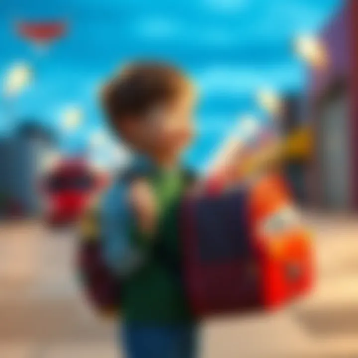 Child happily carrying a McQueen lunch bag to school