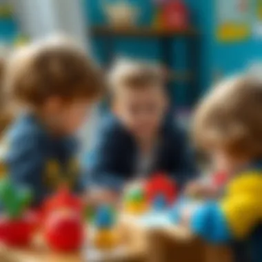 Children engaging in social play with miniş sets