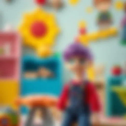 Vibrant purple-haired doll in a playful setting