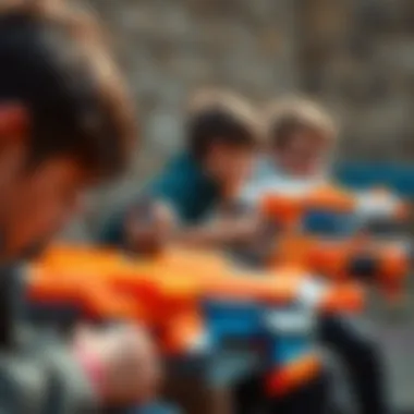 Fostering Teamwork Through Nerf Games Nerf guns promoting teamwork among friends.