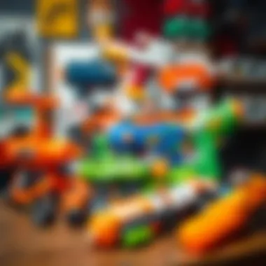 Diverse Selection of Nerf Guns A variety of Nerf guns displayed on a table.