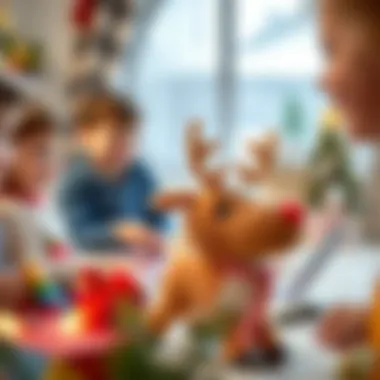 Children Engaging with Reindeer Toys Children joyfully interacting with a reindeer toy, showcasing its role in childhood development.