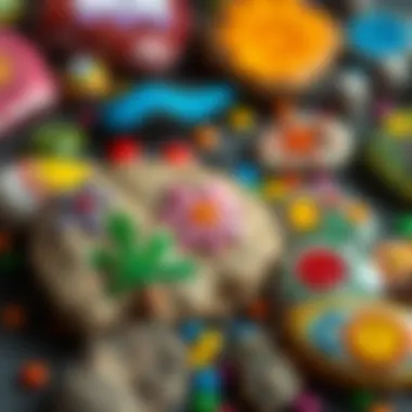 Colorful stones painted by children