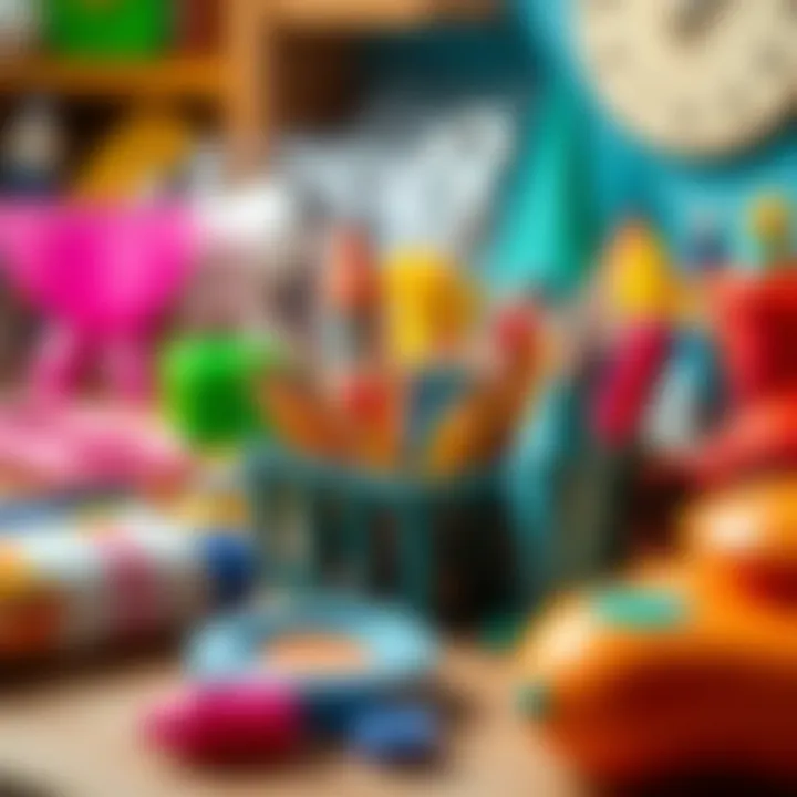 Art supplies arranged for a creative project.