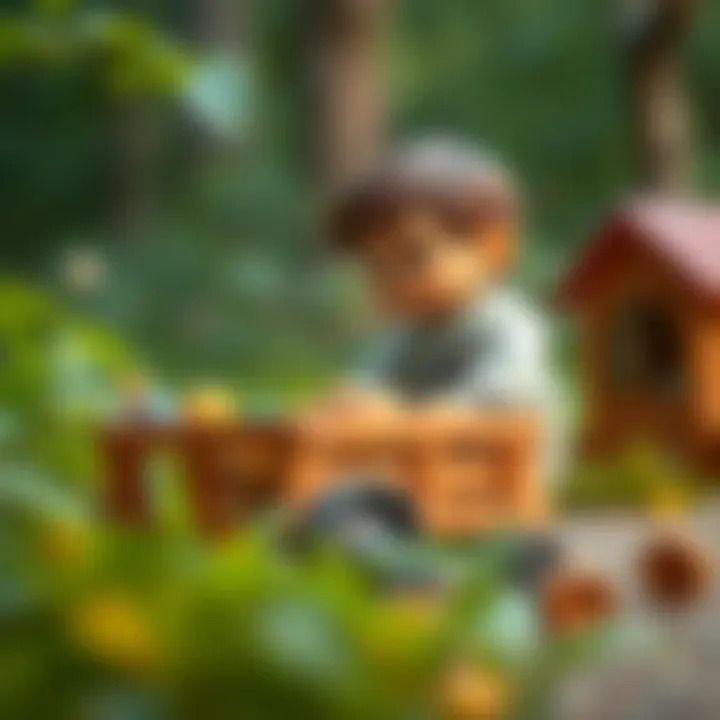 A child exploring nature while using a forest cart to transport items.