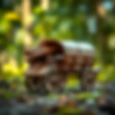 Close-up of a wooden forest cart showcasing its robust design and natural materials.