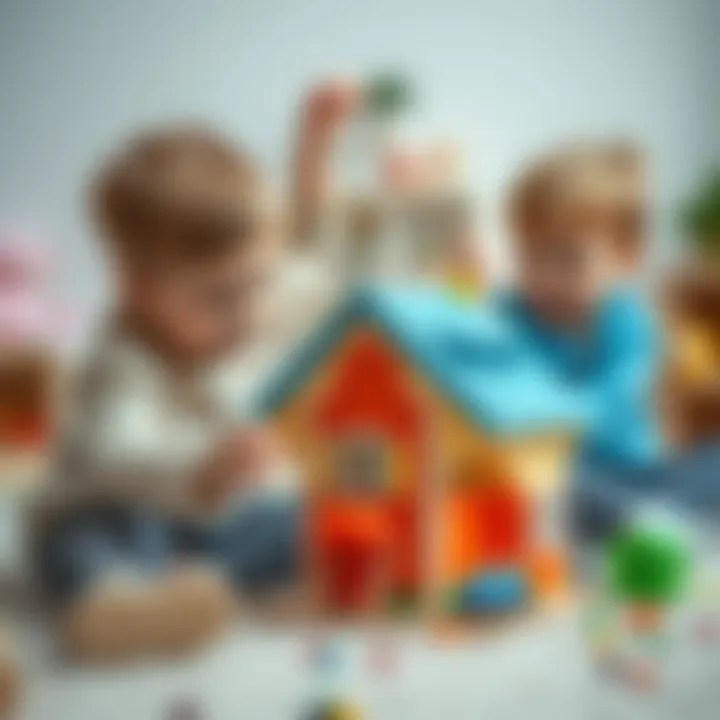 Children playing with a miniature toy house, enhancing their creativity