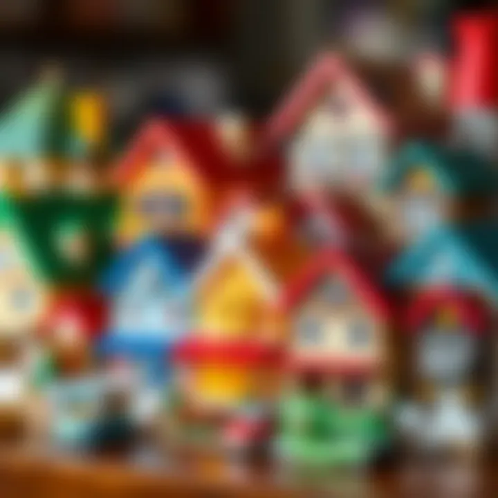 Different types of toy houses arranged together, representing variety