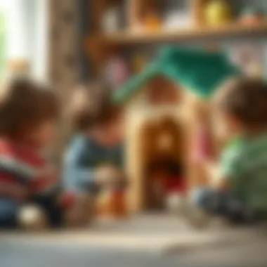 Children's Imaginative Play Children engaging in imaginative play with toy dog kennel