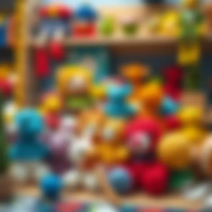 Colorful crochet toy set displayed creatively
