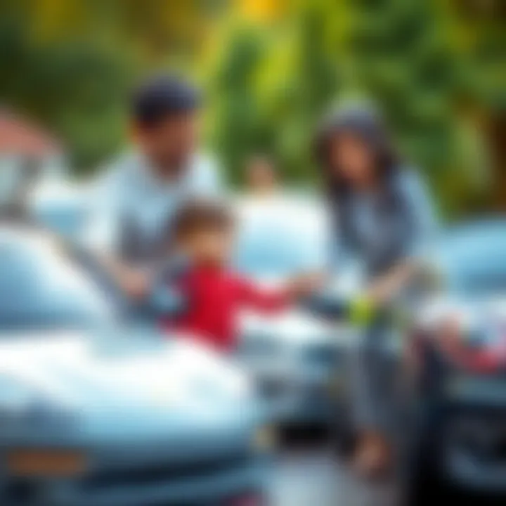 A parent assisting a child in choosing an electric car