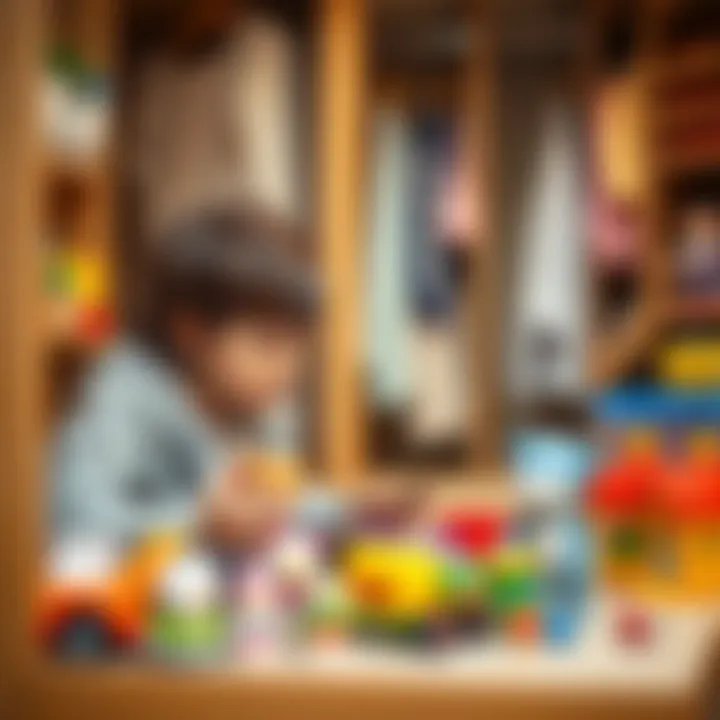 Parents selecting toys for their children from a wardrobe