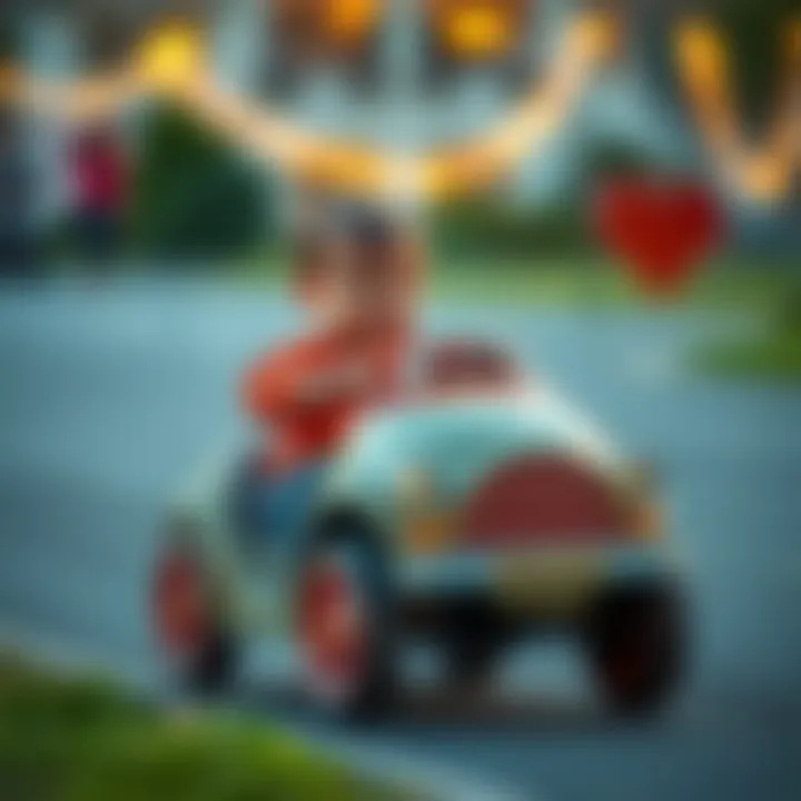 Child demonstrating motor skills while riding a pedal car